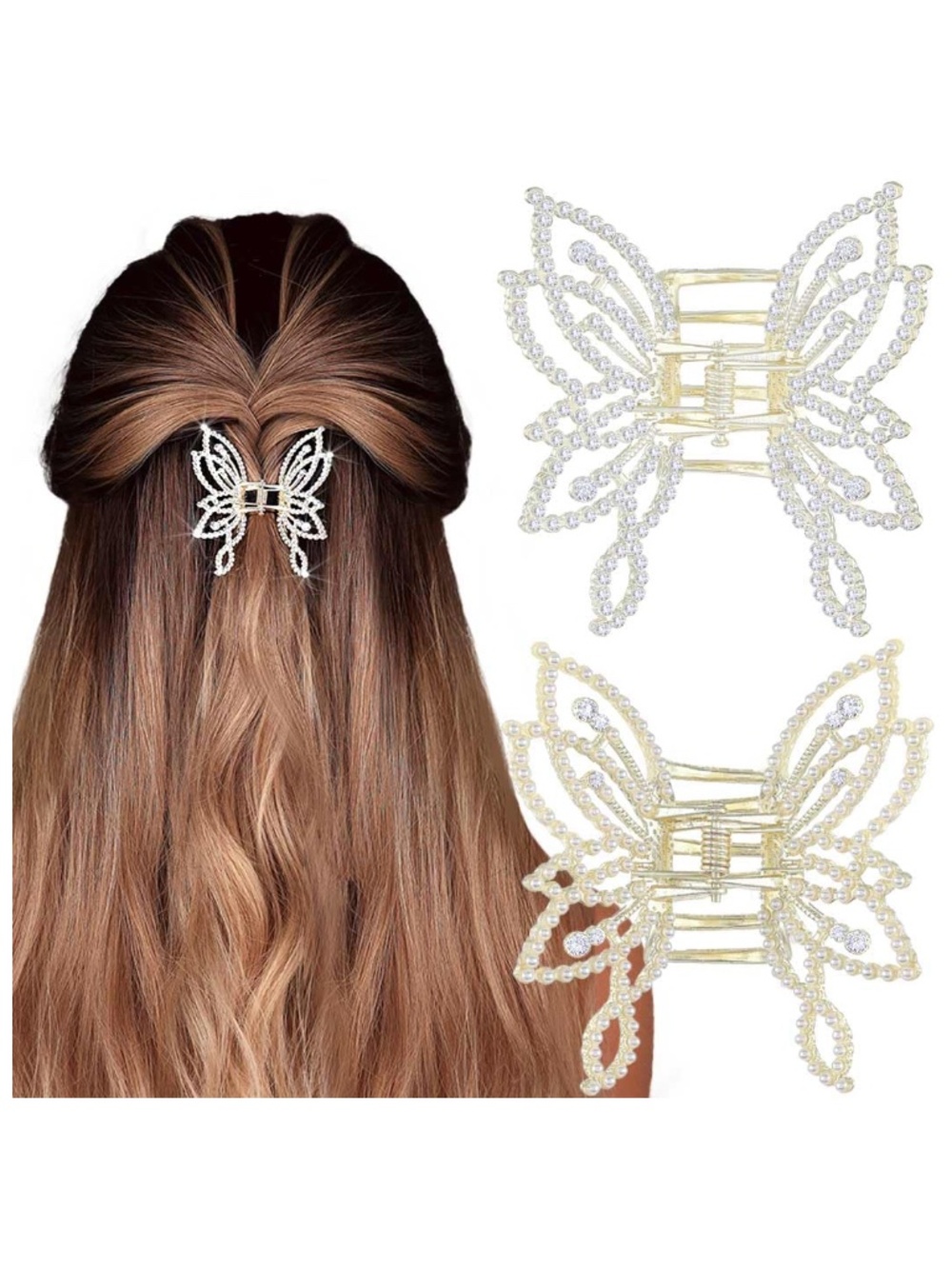 Gold Butterfly Rhinestone Hair Clip